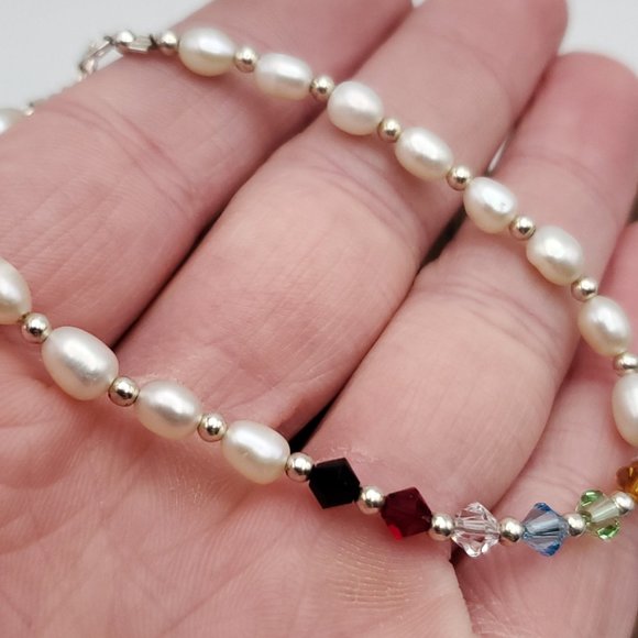 7 Inch 925 Sterling Silver Cross Charm Pearl And Crystal Bracelet - Picture 3 of 6